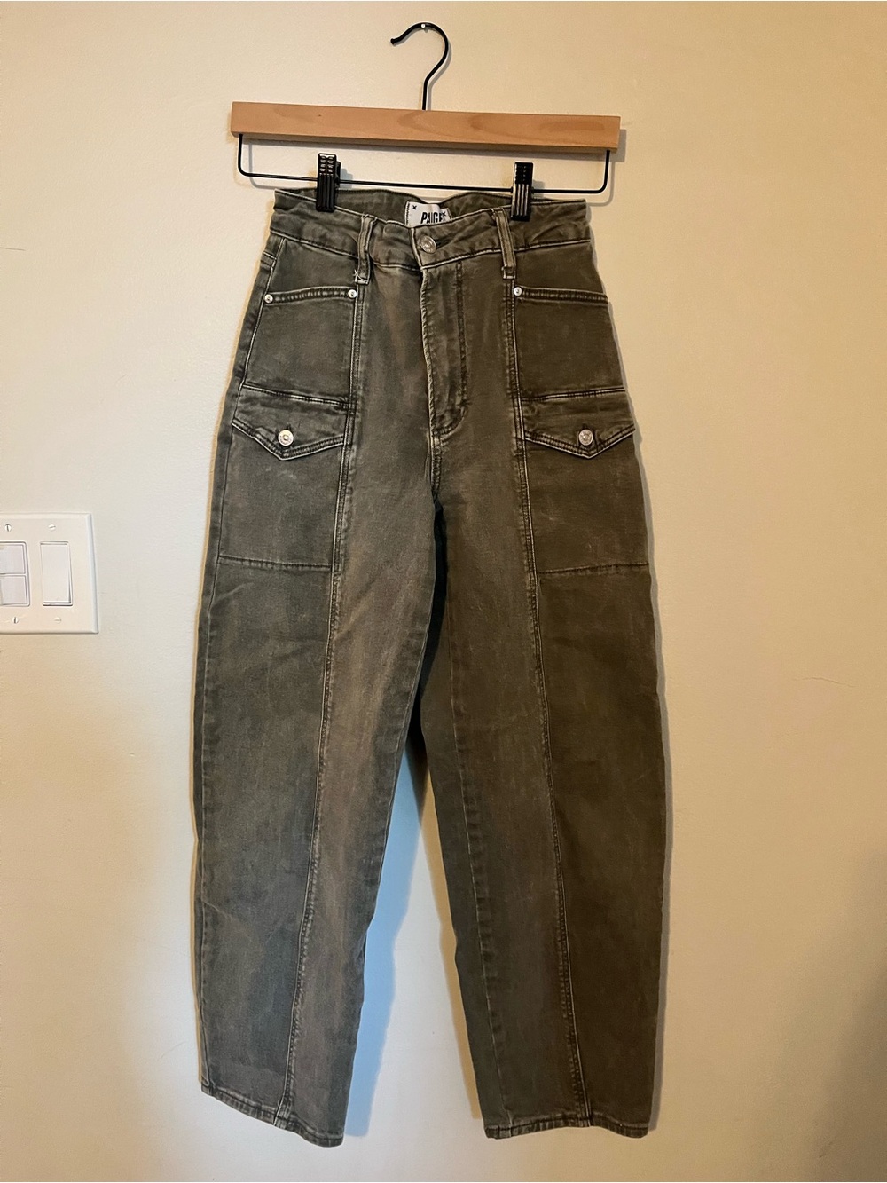 PAIGE Olive Green Boyfriend Utility Jeans